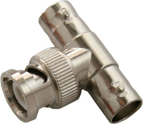 T-style adaptor BNC male connector to BNC female connnectors, DC-4 GHz, 50 Ohms – silver plated